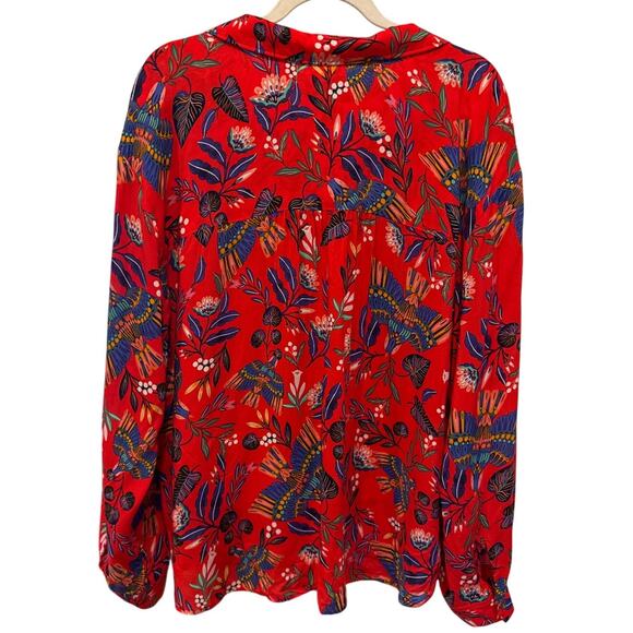 Anthropologie Super Nice Letters Elysa Bold Floral Bird Print Button Down Top XL - Picture 4 of 10